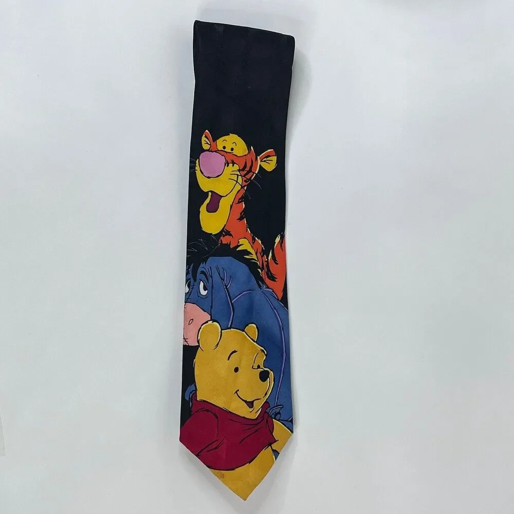 Disney Winnie The Pooh Neck Tie Black Blue Orange Eeyore Tigger On Necktie